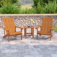 Flash Furniture JJ-C14501-2-T14001-TEAK-GG 2 Pack Charlestown All-Weather Poly Resin Wood Adirondack Chairs with Side Table in Teak