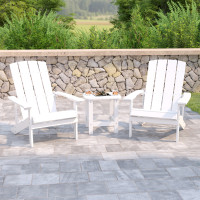 Flash Furniture JJ-C14501-2-T14001-WH-GG 2 Pack Charlestown All-Weather Poly Resin Wood Adirondack Chairs with Side Table in White