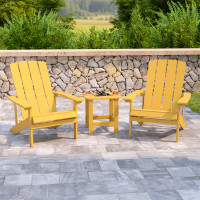 Flash Furniture JJ-C14501-2-T14001-YLW-GG 2 Pack Charlestown All-Weather Poly Resin Wood Adirondack Chairs with Side Table in Yellow