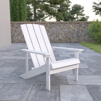Flash Furniture JJ-C14501-WH-GG Charlestown All-Weather Poly Resin Wood Adirondack Chair in White
