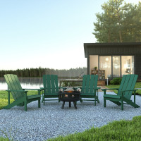 Flash Furniture JJ-C145014-32D-GRN-GG 5 Piece Charlestown Green Poly Resin Wood Adirondack Chair Set with Fire Pit - Star and Moon Fire Pit with Mesh Cover
