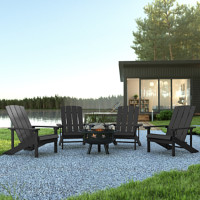 Flash Furniture JJ-C145014-32D-SLT-GG 5 Piece Charlestown Slate Gray Poly Resin Wood Adirondack Chair Set with Fire Pit - Star and Moon Fire Pit with Mesh Cover