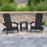 Flash Furniture JJ-C14505-2-T14001-BLK-GG 2 Pack Charlestown All-Weather Poly Resin Folding Adirondack Chairs with Side Table in Black