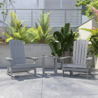Flash Furniture JJ-C14505-2-T14001-GY-GG 2 Pack Charlestown All-Weather Poly Resin Folding Adirondack Chairs with Side Table in Gray
