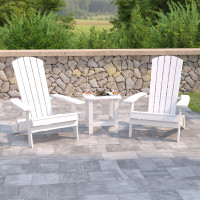 Flash Furniture JJ-C14505-2-T14001-WH-GG 2 Pack Charlestown All-Weather Poly Resin Folding Adirondack Chair with Side Table