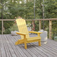 Flash Furniture JJ-C14505-YLW-GG Charlestown Commercial Folding Adirondack Chair - Yellow - Poly Resin - Indoor/Outdoor - Weather Resistant