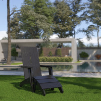 Flash Furniture JJ-C14509-14309-BK-GG Sawyer Modern All-Weather Poly Resin Wood Adirondack Chair with Foot Rest in Black