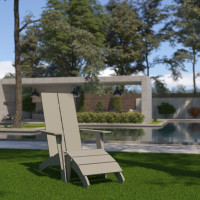 Flash Furniture JJ-C14509-14309-GY-GG Sawyer Modern All-Weather Poly Resin Wood Adirondack Chair with Foot Rest in Gray