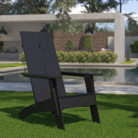 Flash Furniture JJ-C14509-BK-GG Sawyer Modern All-Weather Poly Resin Wood Adirondack Chair in Black