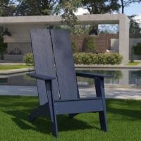 Flash Furniture JJ-C14509-NV-GG Sawyer Modern All-Weather Poly Resin Wood Adirondack Chair in Navy