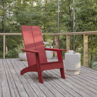 Flash Furniture JJ-C14509-RED-GG Sawyer Modern Commercial 2-Slat Back Adirondack Chair - Red Commercial All-Weather Poly Resin Lounge Chair