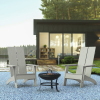 Flash Furniture JJ-C145092-202-GY-GG Finn Set of 2 Gray Modern All-Weather 2-Slat Poly Resin Rocking Adirondack Chairs with 22