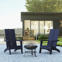 Flash Furniture JJ-C145092-202-NV-GG Finn Set of 2 Navy Modern All-Weather 2-Slat Poly Resin Rocking Adirondack Chairs with 22