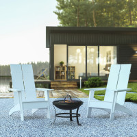 Flash Furniture JJ-C145092-202-WH-GG Finn Set of 2 White Modern All-Weather 2-Slat Poly Resin Rocking Adirondack Chairs with 22