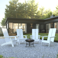 Flash Furniture JJ-C145094-202-WH-GG Finn Set of 4 White Modern All-Weather 2-Slat Poly Resin Rocking Adirondack Chairs with 22