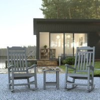 Flash Furniture JJ-C14703-2-T14001-GY-GG Set of 2 Winston All-Weather Poly Resin Rocking Chairs with Accent Side Table in Gray