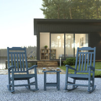 Flash Furniture JJ-C14703-2-T14001-TL-GG Set of 2 Winston All-Weather Poly Resin Rocking Chairs with Accent Side Table in Teal