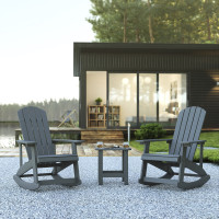 Flash Furniture JJ-C14705-2-T14001-GY-GG Set of 2 Savannah All-Weather Poly Resin Wood Adirondack Rocking Chairs with Side Table in Gray