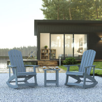 Flash Furniture JJ-C14705-2-T14001-SFM-GG Set of 2 Savannah All-Weather Poly Resin Wood Adirondack Rocking Chairs with Side Table in Sea Foam