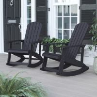 Flash Furniture JJ-C14705-BK-2-GG Savannah All-Weather Poly Resin Wood Adirondack Rocking Chair with Rust Resistant Stainless Steel Hardware in Black - Set of 2