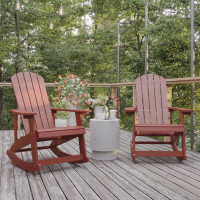 Flash Furniture JJ-C14705-RED-2-GG Savannah Poly Resin Wood Adirondack Rocking Chair - All Weather Red Polystyrene - Stainless Steel Hardware - Set of 2