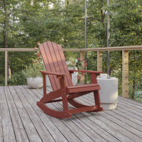 Flash Furniture JJ-C14705-RED-GG Savannah Poly Resin Wood Adirondack Rocking Chair - All Weather Red Polystyrene - Stainless Steel Hardware