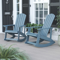 Flash Furniture JJ-C14705-SFM-2-GG Savannah All-Weather Poly Resin Wood Adirondack Rocking Chair with Rust Resistant Stainless Steel Hardware in Sea Foam - Set of 2
