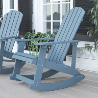Flash Furniture JJ-C14705-SFM-GG Savannah All-Weather Poly Resin Wood Adirondack Rocking Chair with Rust Resistant Stainless Steel Hardware in Sea Foam