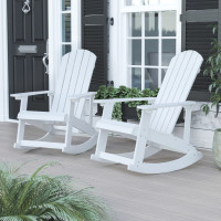 Flash Furniture JJ-C14705-WH-2-GG Savannah All-Weather Poly Resin Wood Adirondack Rocking Chair with Rust Resistant Stainless Steel Hardware in White - Set of 2