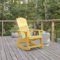 Flash Furniture JJ-C14705-YLW-GG Savannah Poly Resin Wood Adirondack Rocking Chair - All Weather Yellow Polystyrene - Stainless Steel Hardware