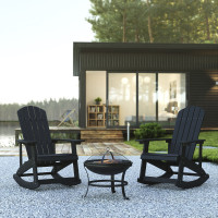 Flash Furniture JJ-C147052-202-BK-GG Savannah Set of 2 Black All-Weather Poly Resin Wood Adirondack Rocking Chairs with 22