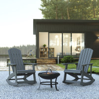 Flash Furniture JJ-C147052-202-GY-GG Savannah Set of 2 Gray All-Weather Poly Resin Wood Adirondack Rocking Chairs with 22