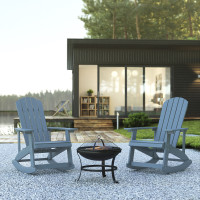 Flash Furniture JJ-C147052-202-SFM-GG Savannah Set of 2 Sea Foam All-Weather Poly Resin Wood Adirondack Rocking Chairs with 22