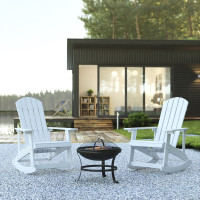 Flash Furniture JJ-C147052-202-WH-GG Savannah Set of 2 White All-Weather Poly Resin Wood Adirondack Rocking Chairs with 22