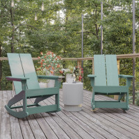 Flash Furniture JJ-C14709-SFM-2-GG Finn Modern Commercial Poly Resin Wood Adirondack Rocking Chair - All Weather Sea Foam Polystyrene - Dual Slat Back - Stainless Steel Hardware - Set of 2