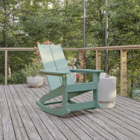 Flash Furniture JJ-C14709-SFM-GG Finn Modern Commercial Grade Poly Resin Wood Adirondack Rocking Chair - All Weather Sea Foam Polystyrene - Dual Slat Back - Stainless Steel Hardware