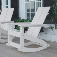 Flash Furniture JJ-C14709-WH-GG Finn Modern All-Weather 2-Slat Poly Resin Wood Rocking Adirondack Chair with Rust Resistant Stainless Steel Hardware in White