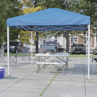 Flash Furniture JJ-GZ10103-BL-GG 10'x10' Blue Pop Up Event Canopy Tent with Carry Bag and Folding Bench Set - Portable Tailgate, Camping, Event Set