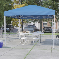 Flash Furniture JJ-GZ10183Z-4LEL3-BLWH-GG Portable Tailgate/Event Tent Set - 10'x10' Blue Pop Up Canopy Tent, 6-Foot Bi-Fold Table, Set of 4 White Folding Chairs