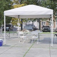 Flash Furniture JJ-GZ10183Z-4LEL3-WHWH-GG Portable Tailgate/Event Tent Set - 10'x10' White Pop Up Canopy Tent, 6-Foot Bi-Fold Table, Set of 4 White Folding Chairs