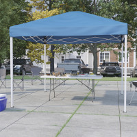 Flash Furniture JJ-GZ10183Z-BL-GG 10'x10' Blue Pop Up Event Canopy Tent with Carry Bag and 6-Foot Bi-Fold Folding Table with Carrying Handle - Tailgate Tent Set