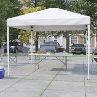 Flash Furniture JJ-GZ10183Z-WH-GG 10'x10' White Pop Up Event Canopy Tent with Carry Bag and 6-Foot Bi-Fold Folding Table with Carrying Handle - Tailgate Tent Set