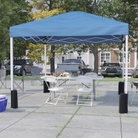 Flash Furniture JJ-GZ10PKG183Z-4LEL3-BLWH-GG Portable Tailgate/Event Tent Set-10'x10' Wheeled Blue Pop Up Canopy Tent, 6-Foot Bi-Fold Table, 4 White Folding Chairs