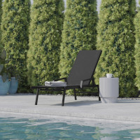 Flash Furniture JJ-LC323-BLK-BLK-GG Brazos Adjustable Chaise Lounge Chair with Arms, All-Weather Outdoor Five-Position Recliner, Black/Black