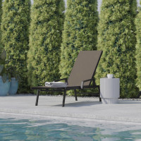 Flash Furniture JJ-LC323-BLK-BR-GG Brazos Adjustable Chaise Lounge Chair with Arms, All-Weather Outdoor Five-Position Recliner, Black/Brown