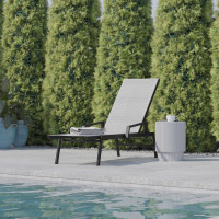 Flash Furniture JJ-LC323-BLK-GRY-GG Brazos Adjustable Chaise Lounge Chair with Arms, All-Weather Outdoor Five-Position Recliner, Black/Gray