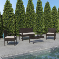 Flash Furniture JJ-S312-BNBG-GG Aransas Series 4 Piece Brown Patio Set with Steel Frame and Beige Cushions
