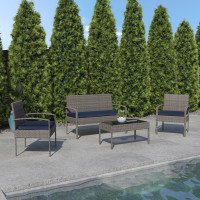 Flash Furniture JJ-S312-GYNV-GG Aransas Series 4 Piece Gray Patio Set with Steel Frame and Navy Cushions