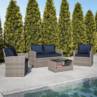 Flash Furniture JJ-S351-GYNV-GG Aransas Series 4 Piece Light Gray Patio Set with Navy Back Pillows and Seat Cushions