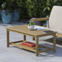 Flash Furniture JJ-T14022-BR-GG Charlestown All-Weather Poly Resin Wood Two Tiered Adirondack Slatted Coffee Conversation Table in Natural Cedar